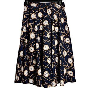 ModCloth Just this Sway A Line Navy Pocket Watch Midi Skirt Sz Small Retro Chic